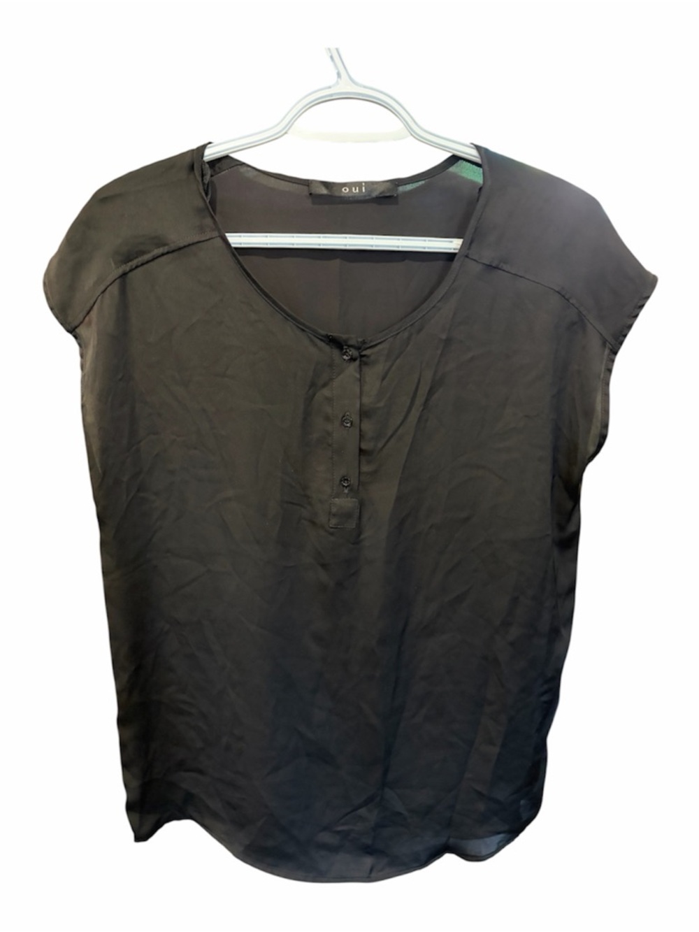 Oui Black Cap-Sleeve Blouse Size 6 - Like New